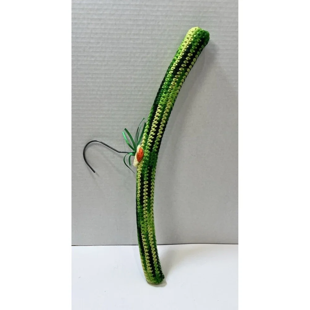 Vintage 1970s Crocheted Wood Hangers Set of 5 Green Yellow Pink Mod MCM 16.5